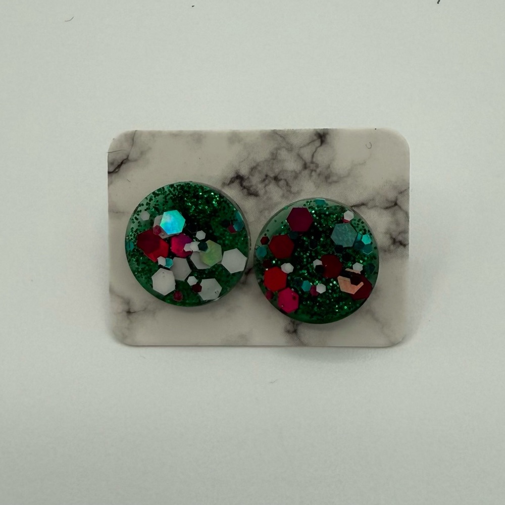 Green Glitter Stud Earrings